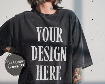 Comfort Colors 1717 Graphite Shirt, CC Mockup, 1717 Mockup. Model Mockup, Graphite Mockup, Model Oversized  Mockup, Trendy Oversized Mockup