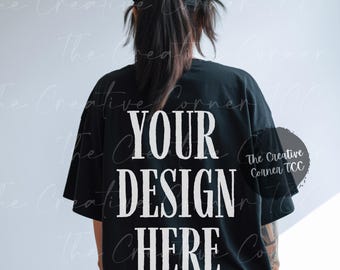 Black Back Comfort Colors 1717 Mockup, 1717 Mockups, Model Mockup, Black Mockup, Model Sporty Cowgirl Back Design Mockup Black 1717
