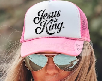 Jesus Is King Christian Cap, Christian Gifts, Trucker Hat Baseball Mesh Hat, Christian Cap for Men, Women's Caps Jesus Faith Merch, Birthday