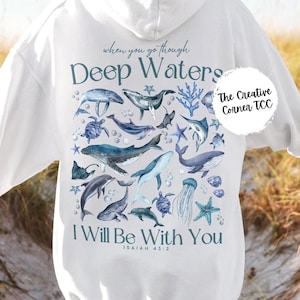 Christian Beach Hoodies, Bible Verse Sweatshirt, Jesus Hoodie, Faith Beach Apparel, Christian Merch, Whales Shark Sea Life Gifts For Her