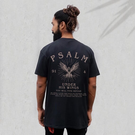 Psalm 91 Bible Verse Shirt Christian Shirts for Men Vintage Faith Based Clothing Jesus Shirt Eagle Indie Graphic Tee Christian Gifts For Men