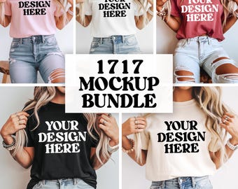 Comfort Colors 1717 Mockup Bundle, 1717 Pepper, Ivory, Black, White, Blue Jean T-shirt.