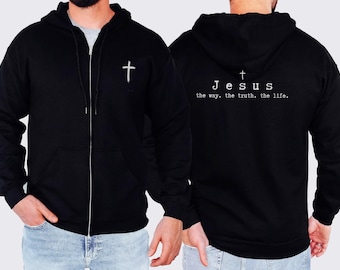 Christian Hoodie, Zip Hoodie For Men, Women's Hoodies, Jesus The Way, Faith Apparel Christian Gifts For Him, Religious Merch Clothing,Church