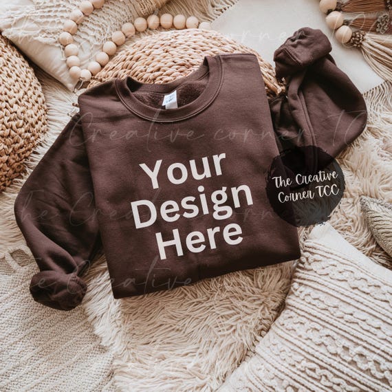 Dark Chocolate Gildan 18000 Sweatshirt Mockup, Flat Lay Mock-up Sweatshirt Mock Ups Boho Mock up Gildan 18000 Mocks Gildan Sweatshirt Mockup