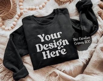 Black Gildan 18000 Sweatshirt Mockup, Black Flat Lay Mock-up Sweatshirt Mock Ups Boho Mock up Gildan 18000 Mocks Gildan Sweatshirt Mockup