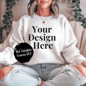 Gildan 18000 Sweatshirt Mockup White Mock-up Sweatshirt Mock Ups Trendy Mock up Gildan 18000 Mocks Gildan Sweatshirt Mockups White Mockup