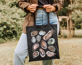 Oysters Tote bag, Seashell Shopping Bag, Oyster Merch, Shells Beach Bag, Clams Bag, Pearl Oyster Tote bag, Oyster Lover Gift, Gift For Her
