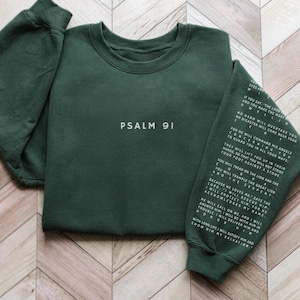 Christian Sweatshirts Psalm 91 Bible Verse on Sleeve Religious Sweater Christian Gifts For Her Faith Apparel Baptism Sweatshirt Jesus Shirt
