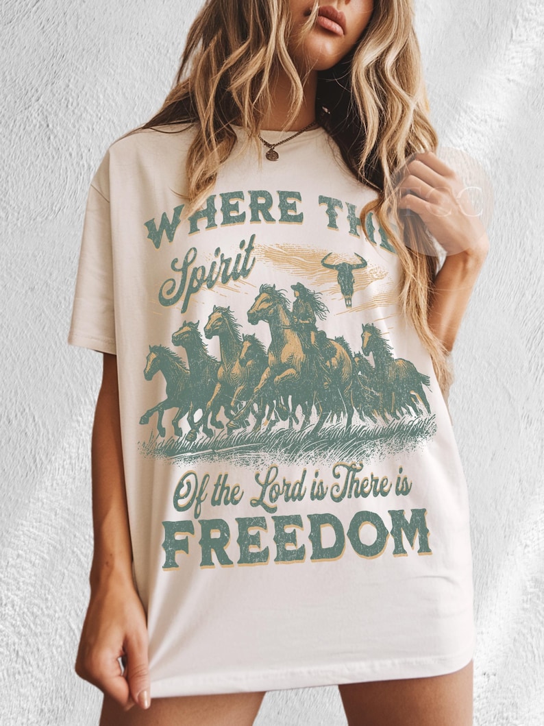 Western Horse Graphic T-Shirt: Christian Bible Verse, Vintage Look, Faith Comfort Colors Gifts image 1