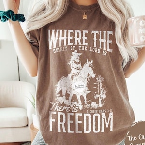 Christian Woman Shirt Bible Verse Tshirt Gift For Her Western Horse Tee Trendy Oversized Faith Apparel Jesus Merch Religious Shirts Rancher image 1