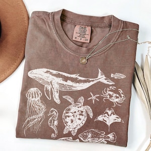 Sea Animals Vintage Style Tshirt, Retro Comfort Colors® Y2k Ocean Shirt, Sealife, Whale, Orca, Shark, Turtle Shirts, Marine Life Shirt