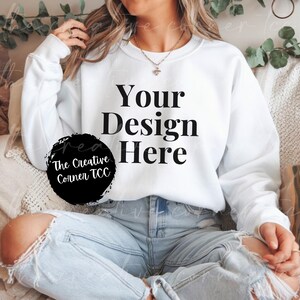 Gildan 18000 Sweatshirt Mockup White Mock-up Sweatshirt Mock Ups Trendy Mock up Gildan 18000 Mocks Gildan Sweatshirt Mockups White Mockup