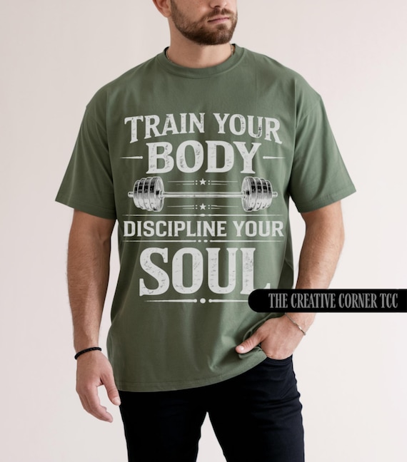 Christian Gym T-Shirt Train Your Body Discipline Your Soul Shirt Religious Men Gift Jesus Tee Bible Verse Apparel