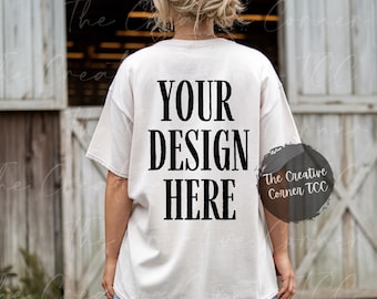 Ivory Back Comfort Colors 1717 Mockup, 1717 Mockups, Model Mockup, Ivory Mockup, Model Western Cowgirl Trendy Back Design Mockup