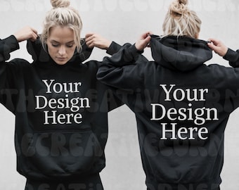 Gildan 18500 Black Hoodie Mockup, Front and Back Mockup, Model Mock, Gildan 18500, Oversized Simple Black Hoodie Mock-up, Trendy Mockup