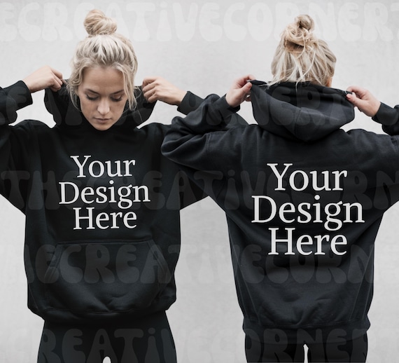 Gildan 18500 Black Hoodie Mockup, Front and Back Mockup, Model Mock, Gildan 18500, Oversized Simple Black Hoodie Mock-up, Trendy Mockup