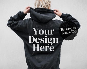Gildan 18500 Black Hoodie Mockup, Back Hoodie  Mockup, Model Mock, Gildan 18500 Hoodie, Oversized Simple Black Hoodie Mock-up, Trendy Mockup