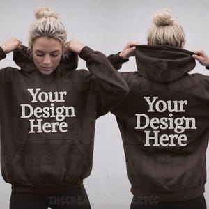 Gildan 18500 Dark Chocolate Hoodie Mockup, Front and Back Mockup, Model Mock, Gildan 18500, Oversized Simple Dark Chocolate Mock-up Hoodie