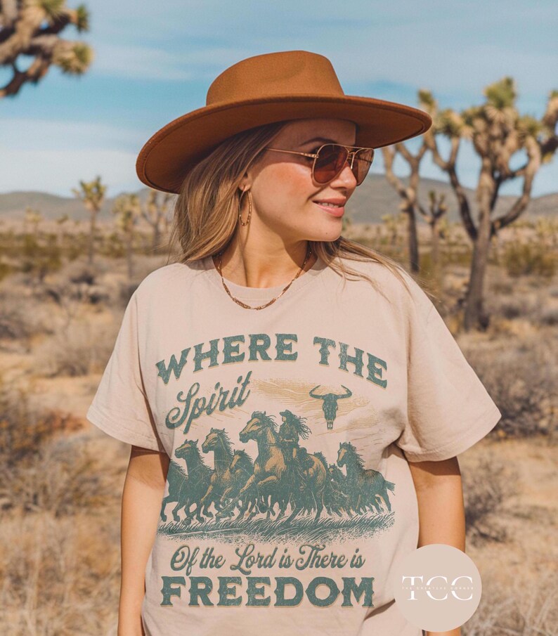 Western Horse Graphic T-Shirt: Christian Bible Verse, Vintage Look, Faith Comfort Colors Gifts image 3