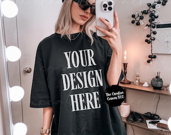 Comfort Colors 1717 Black Shirt, CC Mockup, 1717 Mockup. Model Mockup, Black Shirt Mockup, Model Oversized  Mockup, Trendy Oversized Mockup