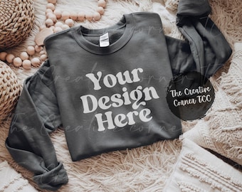 Charcoal Gildan 18000 Sweatshirt Mockup, Flat Lay Mock-up Sweatshirt Mock Ups Boho Mock up Gildan 18000 Mocks Gildan Sweatshirt Mockup