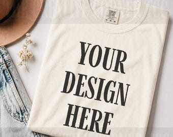 Comfort Colors 1717 Ivory Shirt, CC Mockup, 1717 Mockup.Folded Flatlay Mockup, Ivory T-Shirt Mockup