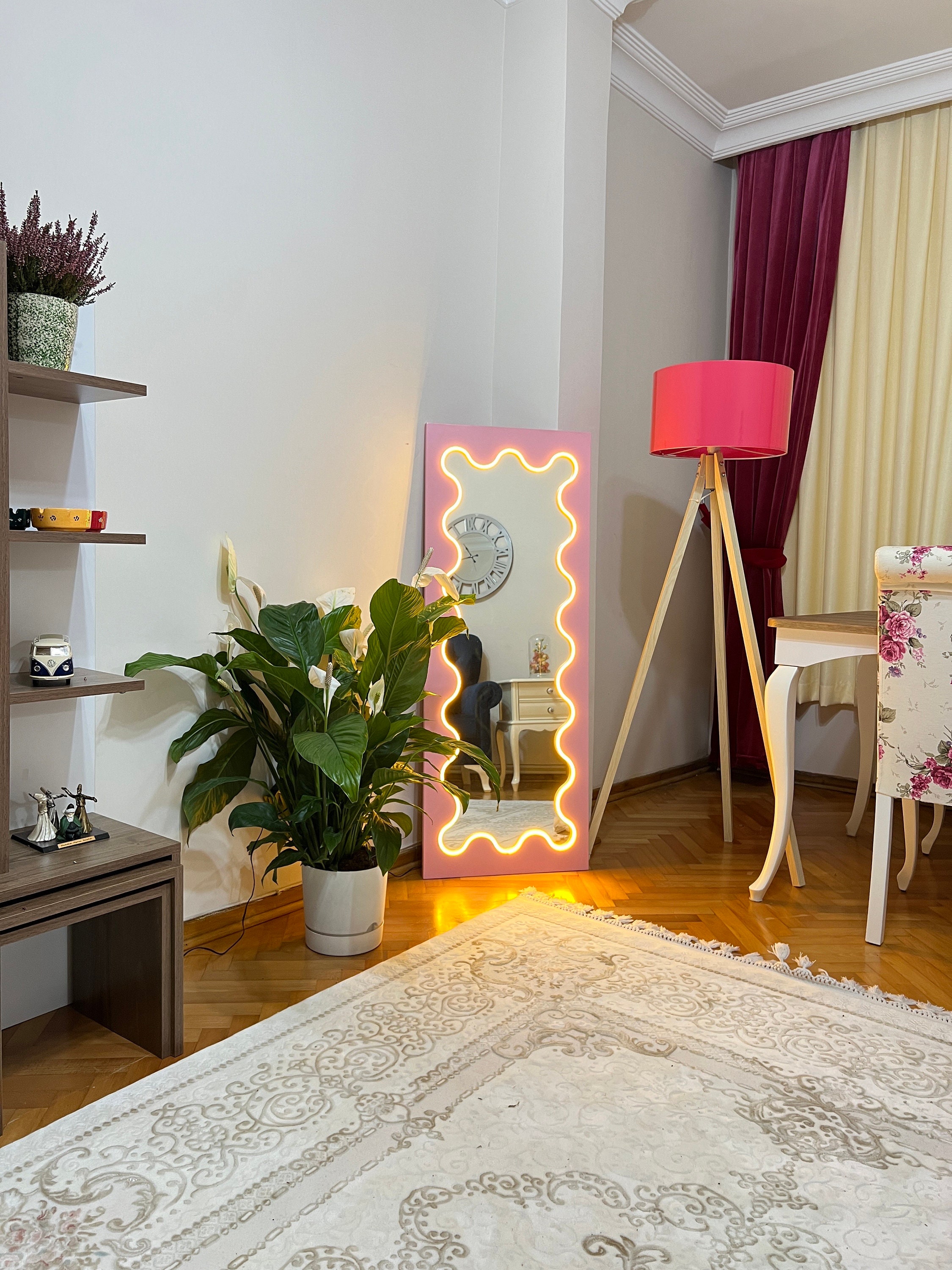 Lighted Wavy Floor Mirror Led Standing Mirror Full Size Etsy