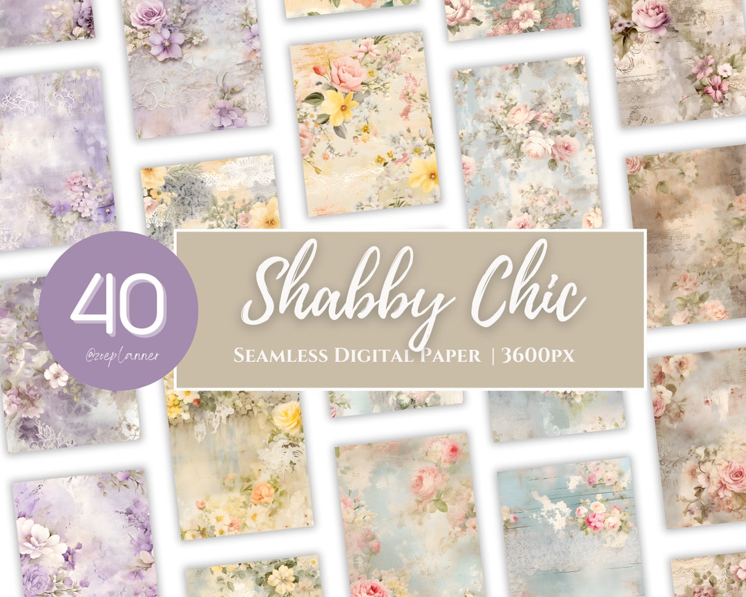 Shabby Chic Digital Paper | Vintage Floral Scrapbook Seamless Patterns ...