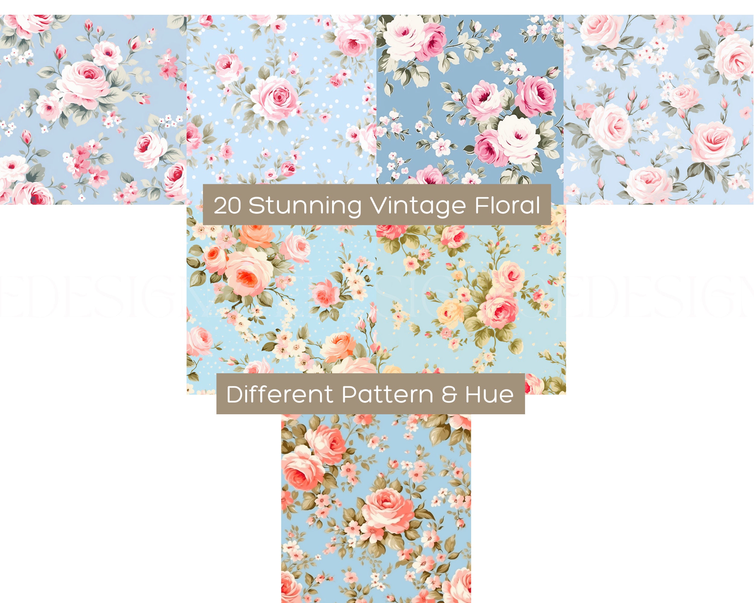 Blue Vintage Roses Floral Digital Paper Cottage Rose Vintage Background ...