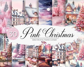 Pink Christmas Digital Paper | 30 Pastel Holiday Scrapbook Backgrounds | 12x12 | Seamless Patterns | Instant Download