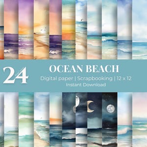 Ocean Beach Digital Paper | Coastal Scrapbook Paper | 24 Watercolor ...