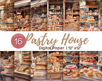 Pastry House Digital Paper Collection | Paris Cafe Backgrounds (16 ct)