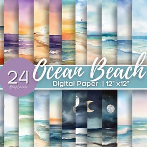 Ocean Beach Seaside Clipart Sommer digitales Papier - handgemalte Aquarell Hintergründe - 30 x 30 cm - 24 Designs - Druck für kommerzielle Nutzung