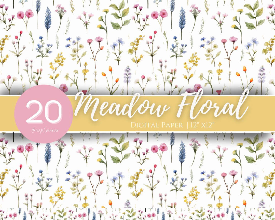 Meadow Floral Digital Paper Watercolor Flower Backgrounds - Etsy