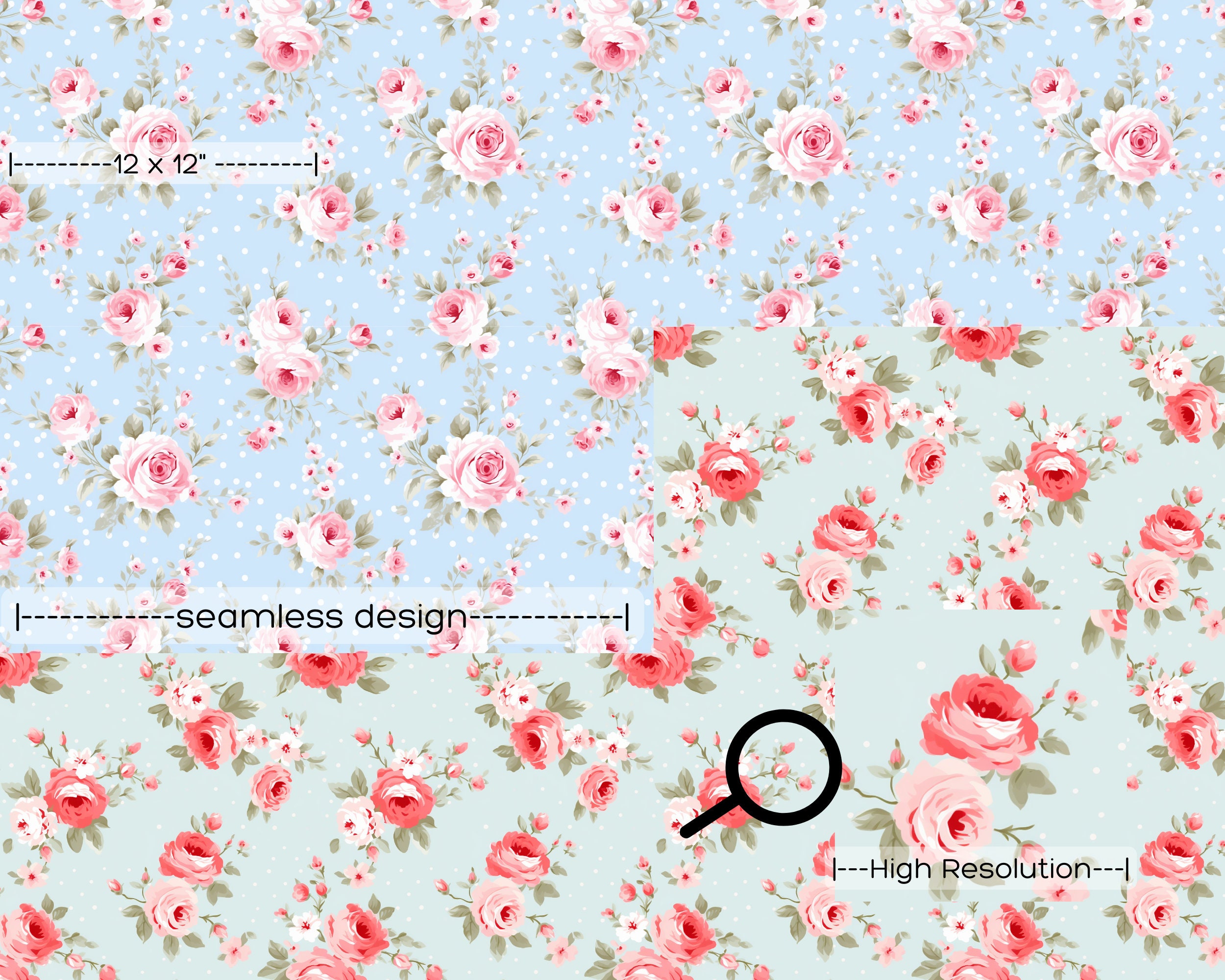 Blue Vintage Roses Floral Digital Paper Cottage Rose Vintage Background ...