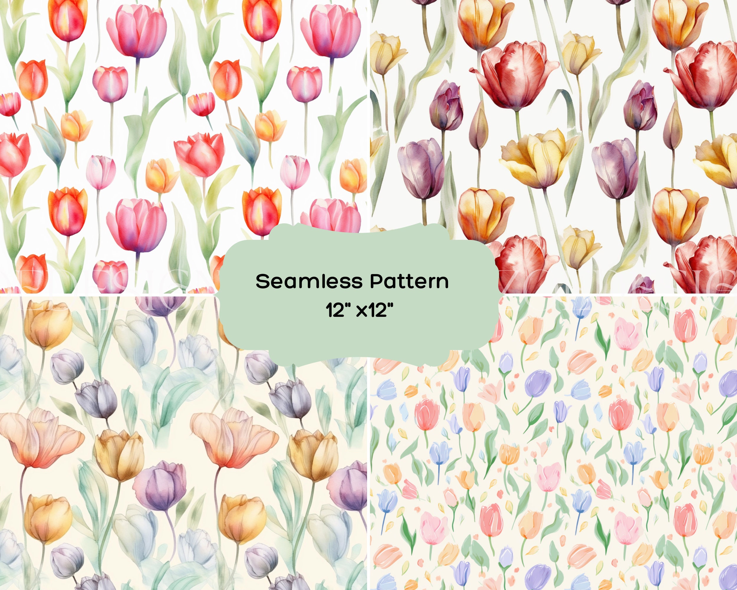 Spring Tulip - Vibrant Floral Digital Paper Pack - Watercolor Flower ...
