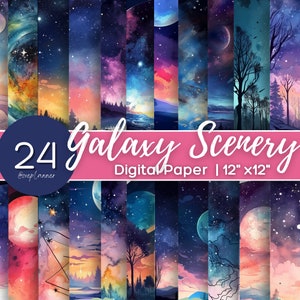 Galaxy Scenery Digital Paper - Sterrenstelsels, Nebulas en Celestial - Afdrukken van commerciële achtergronden Clipart - 12x12in - 300dpi
