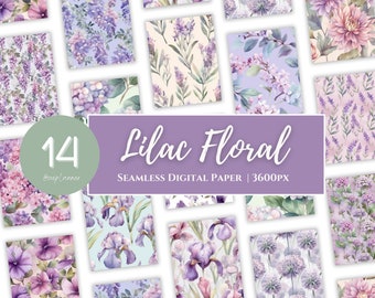 Lilac Floral Watercolor Digital Paper | Seamless Flower Patterns (Digital Download)