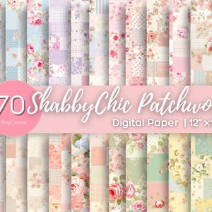 Papel digital Patchwork / Papel para álbum de recortes Shabby Chic / Papel para diario de estilo vintage con motivos florales / 12x12 / Descarga instantánea