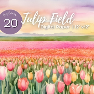 Papier numérique tulipe aquarelle | 20 fonds floraux sans couture | Faire-part de mariage printanier | 12 x 12 po. 300 ppp | Usage commercial