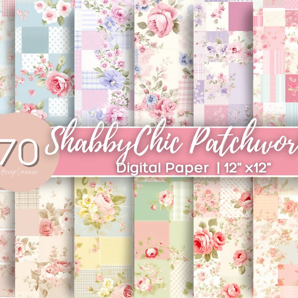 Shabby Chic Patchwork Blumen Digital Papier Mega Pack - druckbare Vintage Scrapbook Muster - 30x30cm - Drucken kommerziell