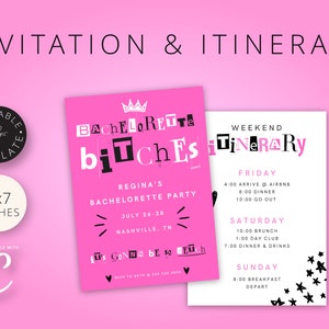 Mean Girls Themed Bachelorette Party Weekend Invitation & Itinerary, Digital Download, Instant DIY, Pink Party, Regina George, Burn Book