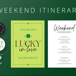 LUCKY St Patricks Bachelorette Itinerary, Digital Download, Instant DIY, Shamrock, Green