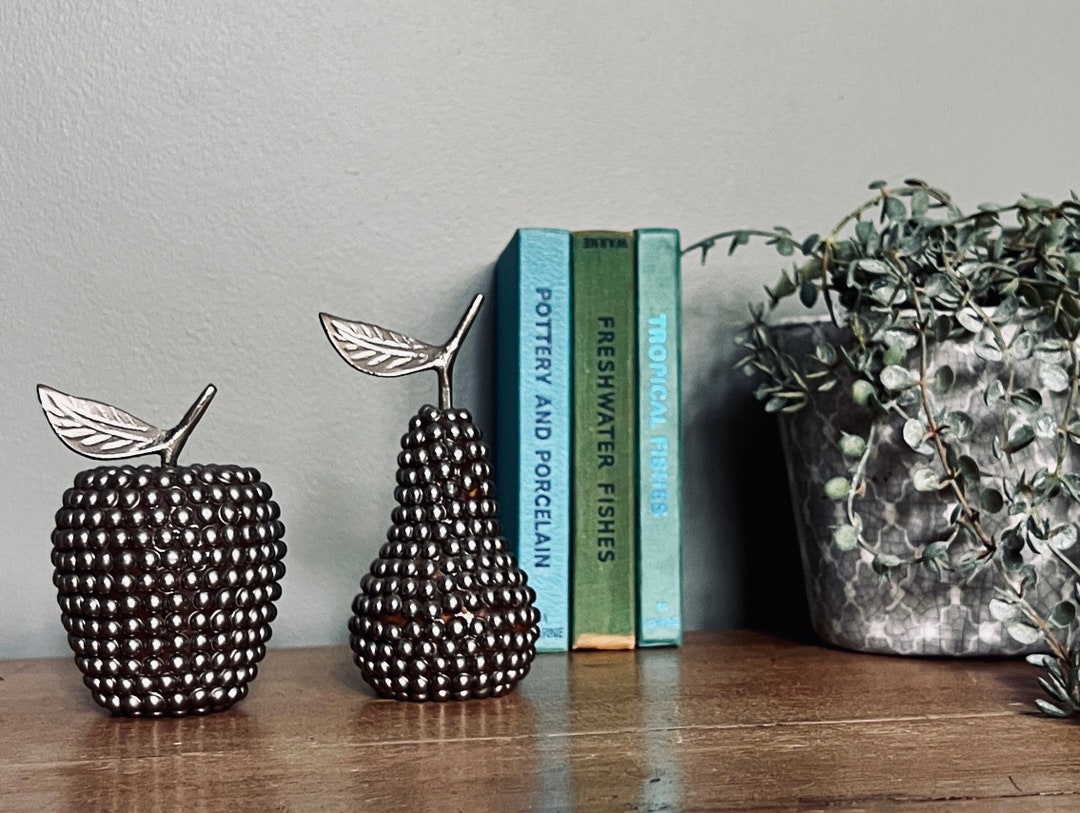 Midcentury White Metal Studded Apple and Pear Ornaments Etsy UK