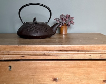 Antique Japanese heavy cast iron teapot with internal tea strainer