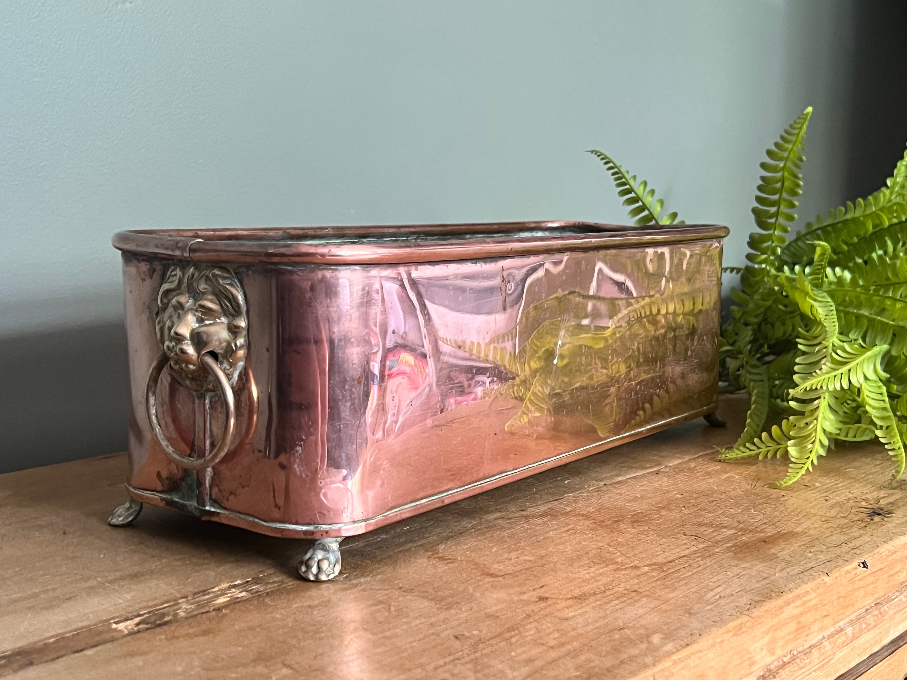 Vintage Copper Trough Planter With Two Brass Lion Head and Etsy UK