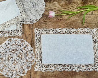 Battenberg lace doilies, tray or table mats