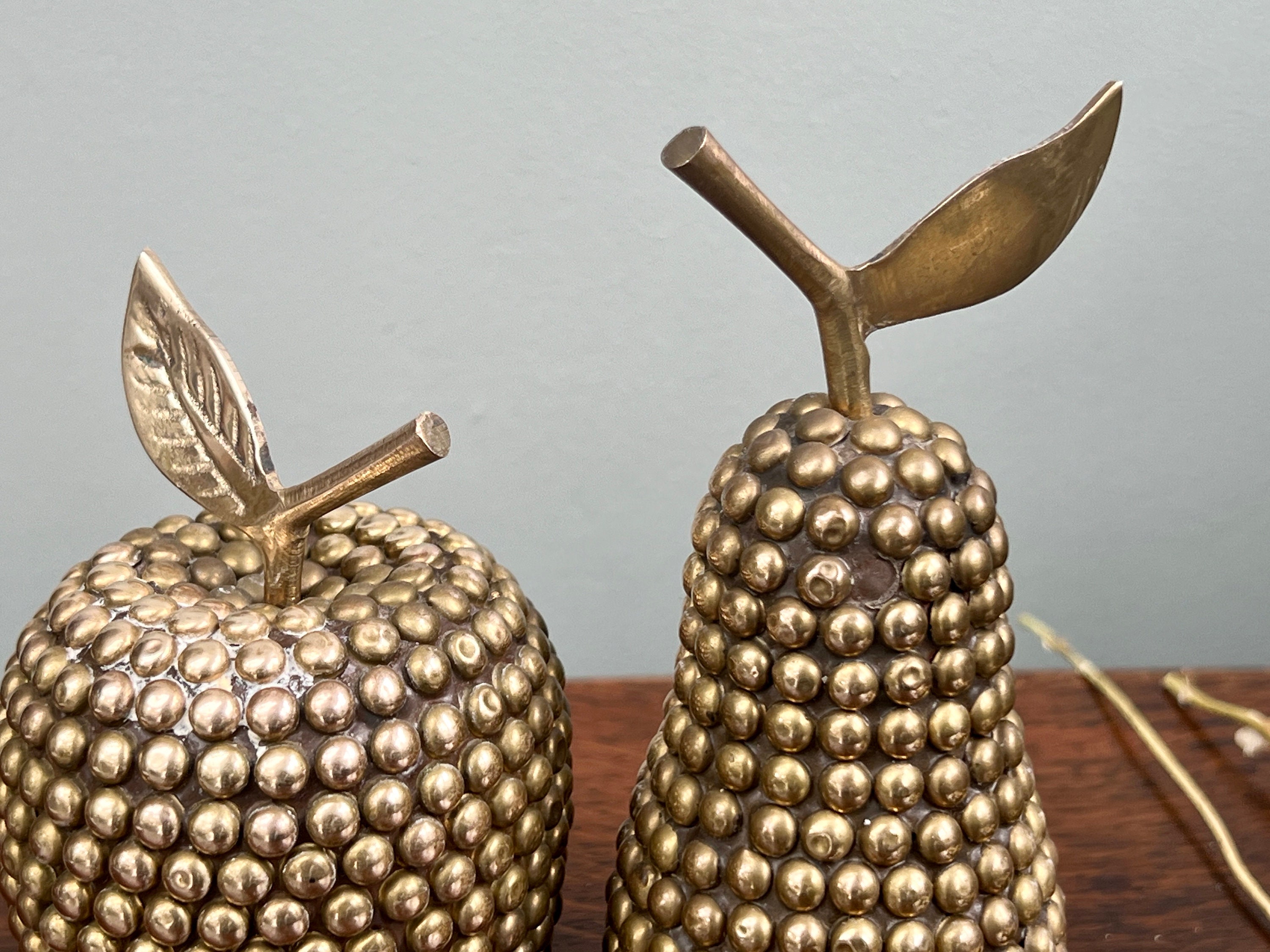 Midcentury Brass Studded Apple and Pear Ornaments Etsy UK