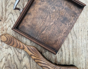 Lovely Edwardian wooden crumb tray and brush