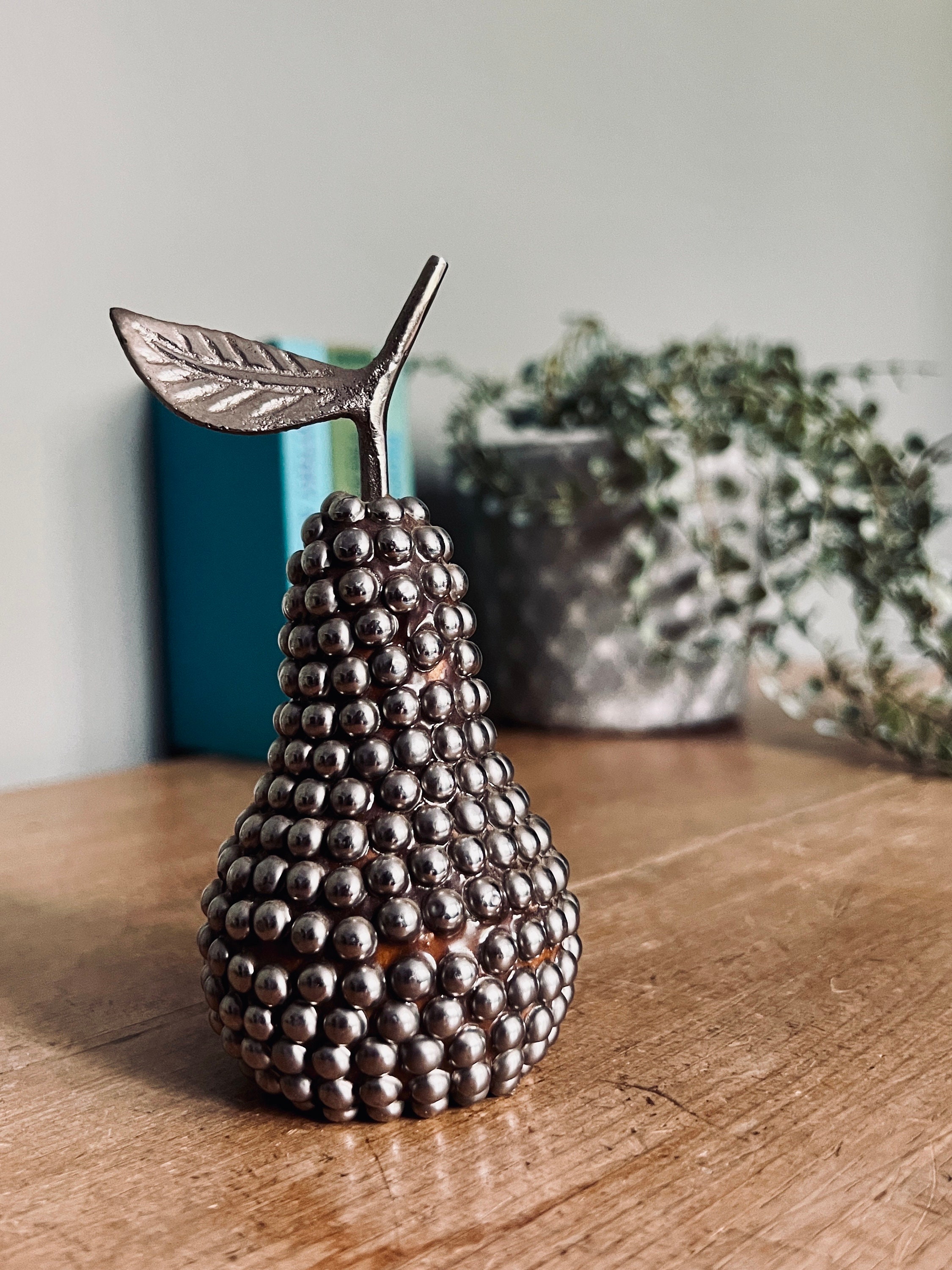 Midcentury White Metal Studded Apple and Pear Ornaments Etsy UK